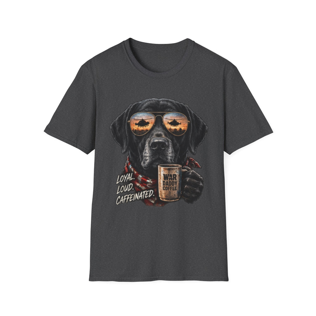 Black Labrador T-Shirt — Coffee & Sunset Sunglasses Dog Tee