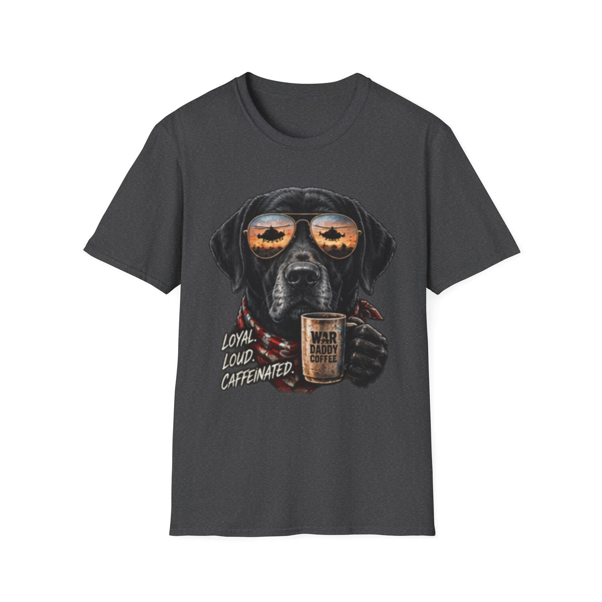 Black Labrador T-Shirt — Coffee & Sunset Sunglasses Dog Tee