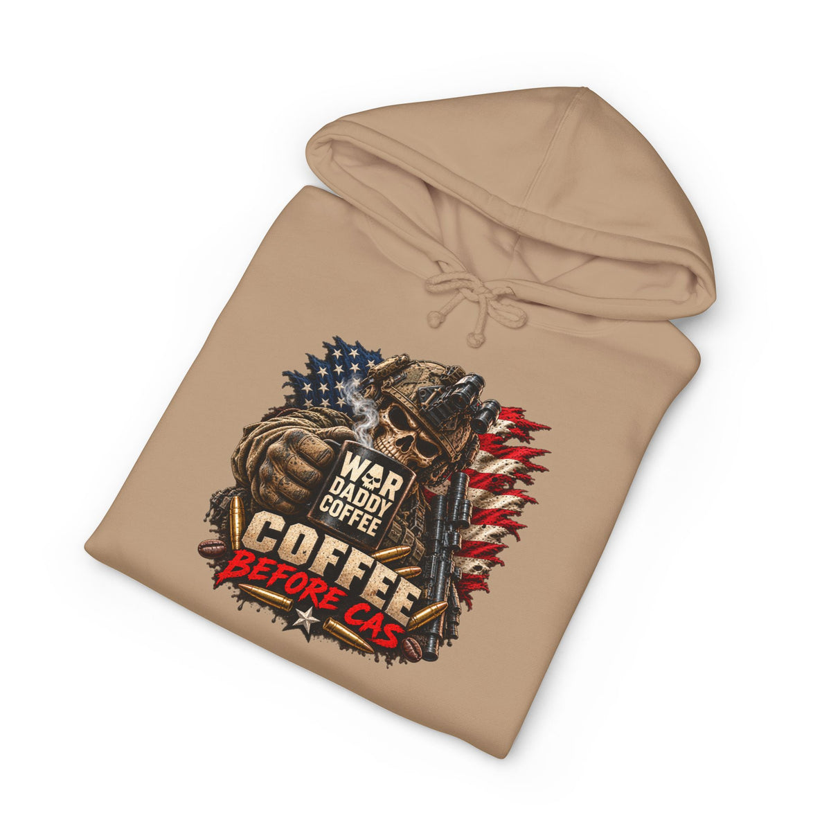 Hoodie - Patriotic 'War Daddy Needs Coffee Before I Can' Graphic Hoodie