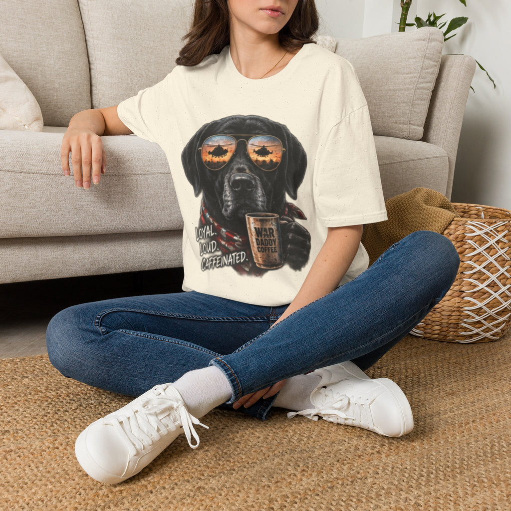 Black Labrador T-Shirt — Coffee & Sunset Sunglasses Dog Tee