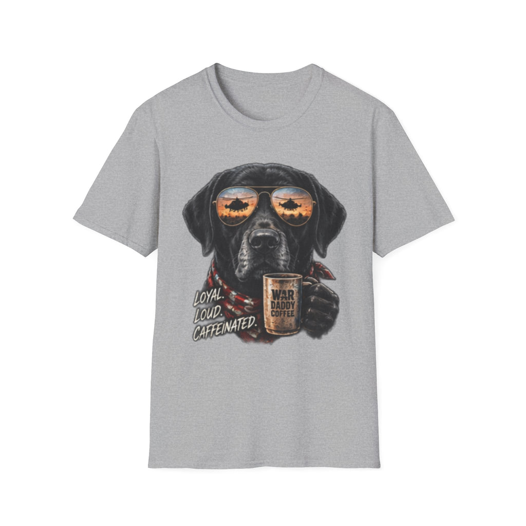 Black Labrador T-Shirt — Coffee & Sunset Sunglasses Dog Tee