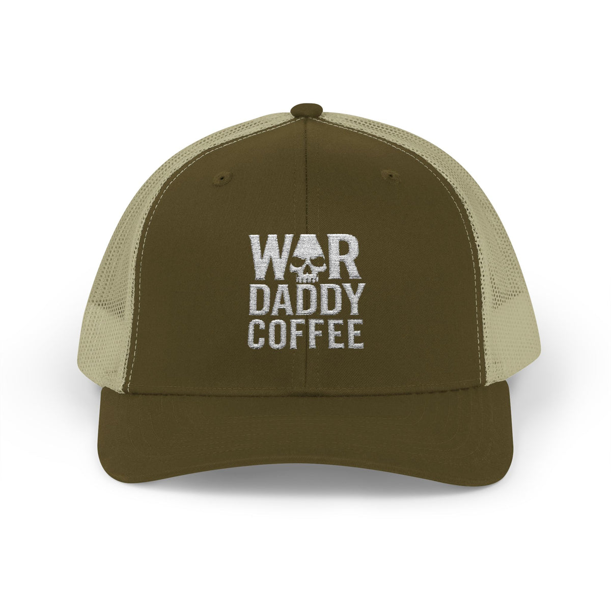War, Daddy, Coffee Trucker Hat - Vintage Military Skull Snapback Cap