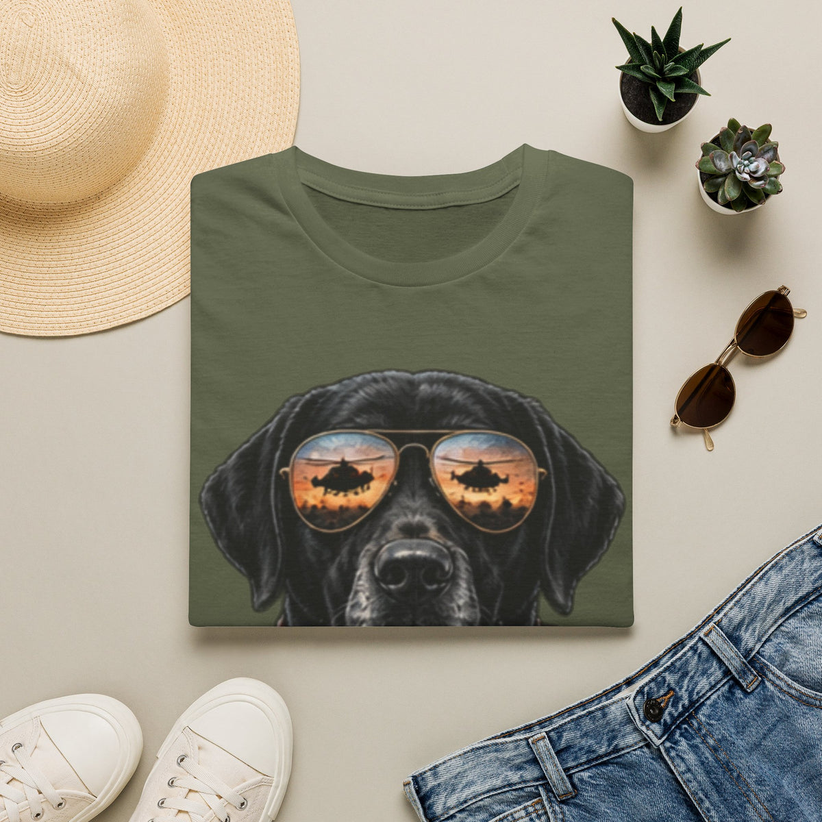 Black Labrador T-Shirt — Coffee & Sunset Sunglasses Dog Tee