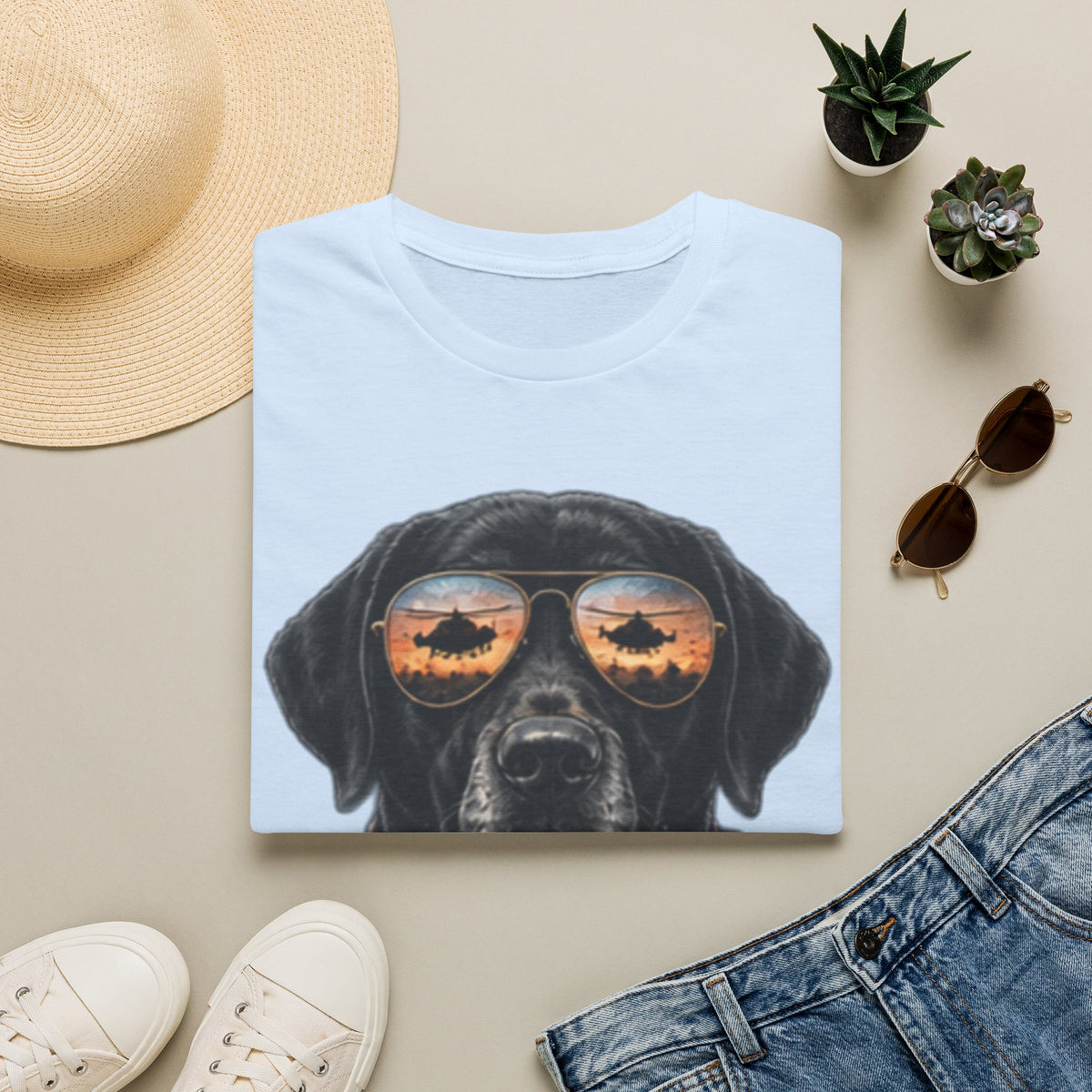 Black Labrador T-Shirt — Coffee & Sunset Sunglasses Dog Tee