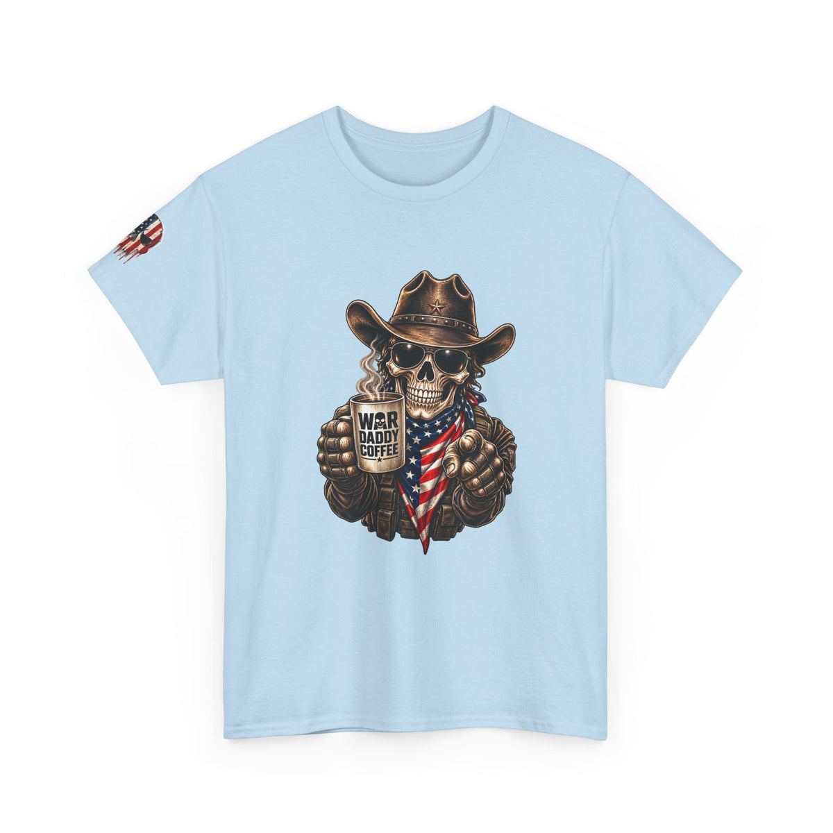 Patriotic Cowboy Skull T-Shirt — "Warrior Coffee" Graphic Tee