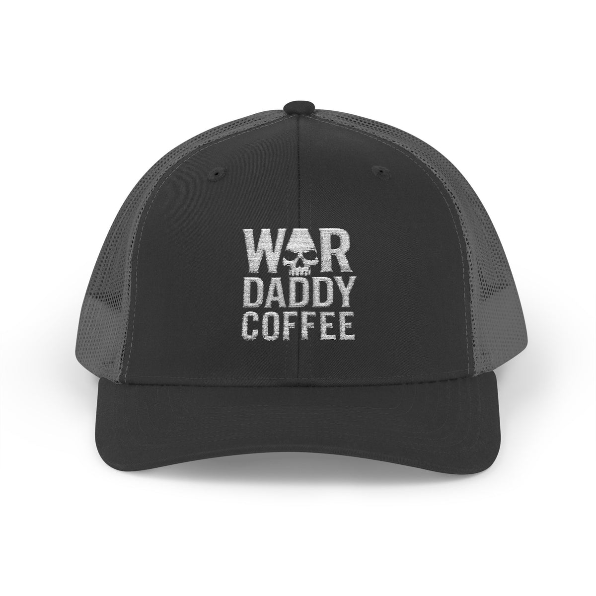 War, Daddy, Coffee Trucker Hat - Vintage Military Skull Snapback Cap