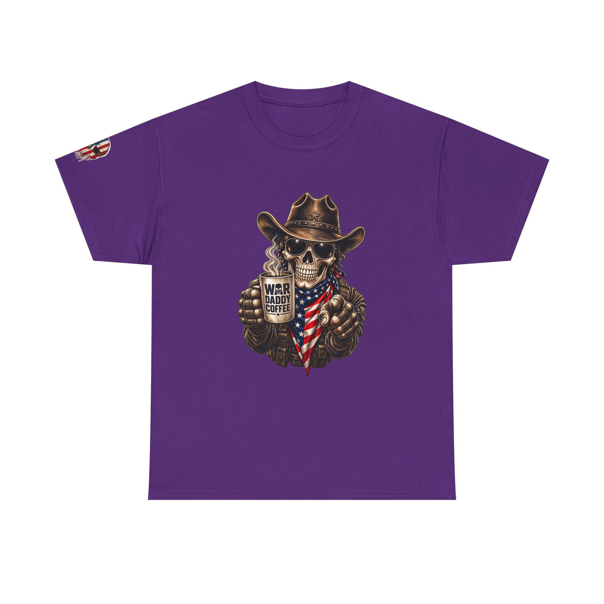 Patriotic Cowboy Skull T-Shirt — "Warrior Coffee" Graphic Tee