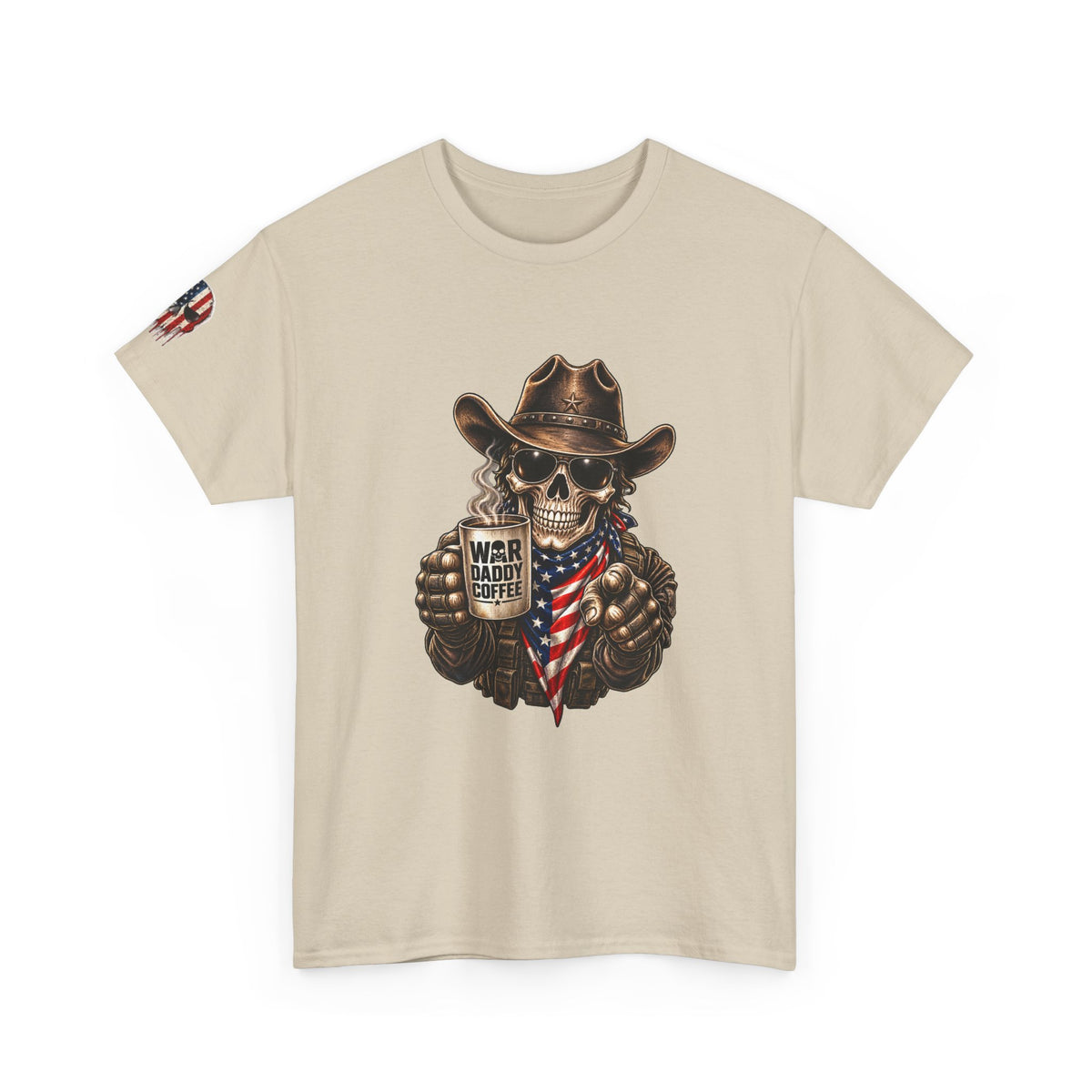Patriotic Cowboy Skull T-Shirt — "Warrior Coffee" Graphic Tee