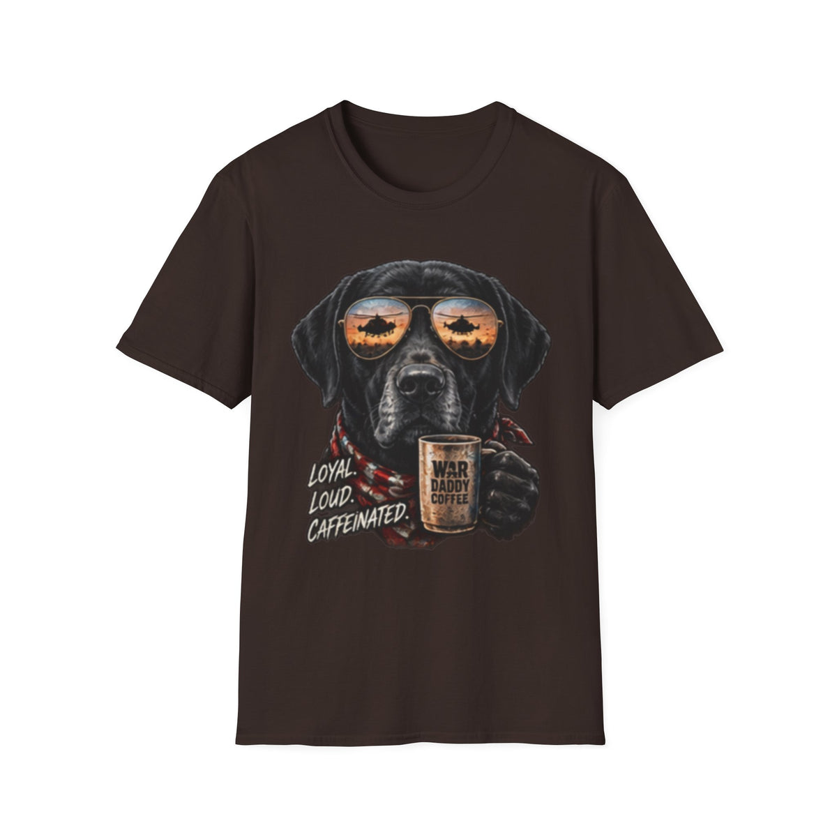 Black Labrador T-Shirt — Coffee & Sunset Sunglasses Dog Tee