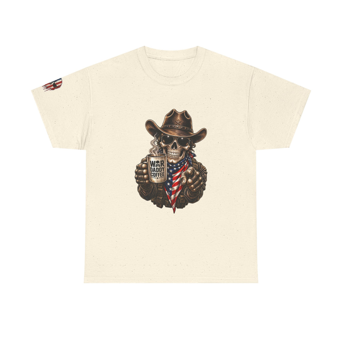 Patriotic Cowboy Skull T-Shirt — "Warrior Coffee" Graphic Tee