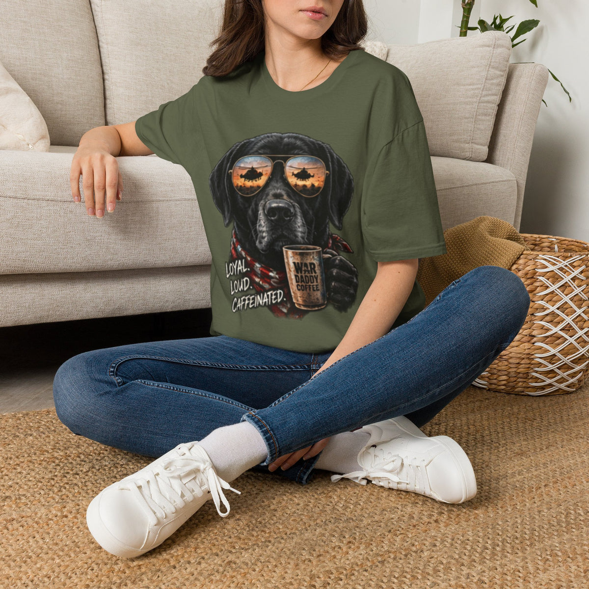 Black Labrador T-Shirt — Coffee & Sunset Sunglasses Dog Tee