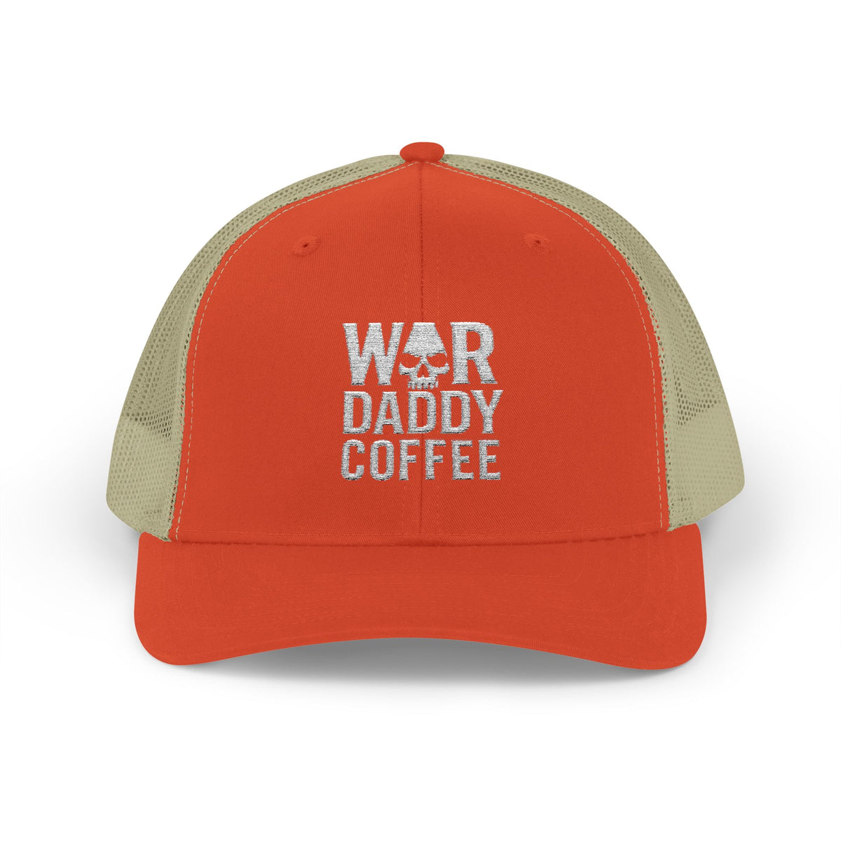 War, Daddy, Coffee Trucker Hat - Vintage Military Skull Snapback Cap