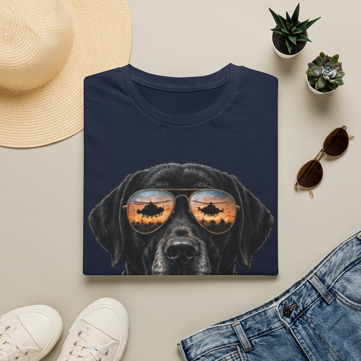 Black Labrador T-Shirt — Coffee & Sunset Sunglasses Dog Tee