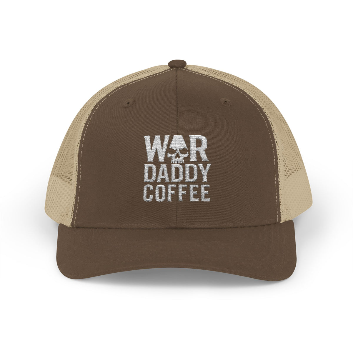 War, Daddy, Coffee Trucker Hat - Vintage Military Skull Snapback Cap