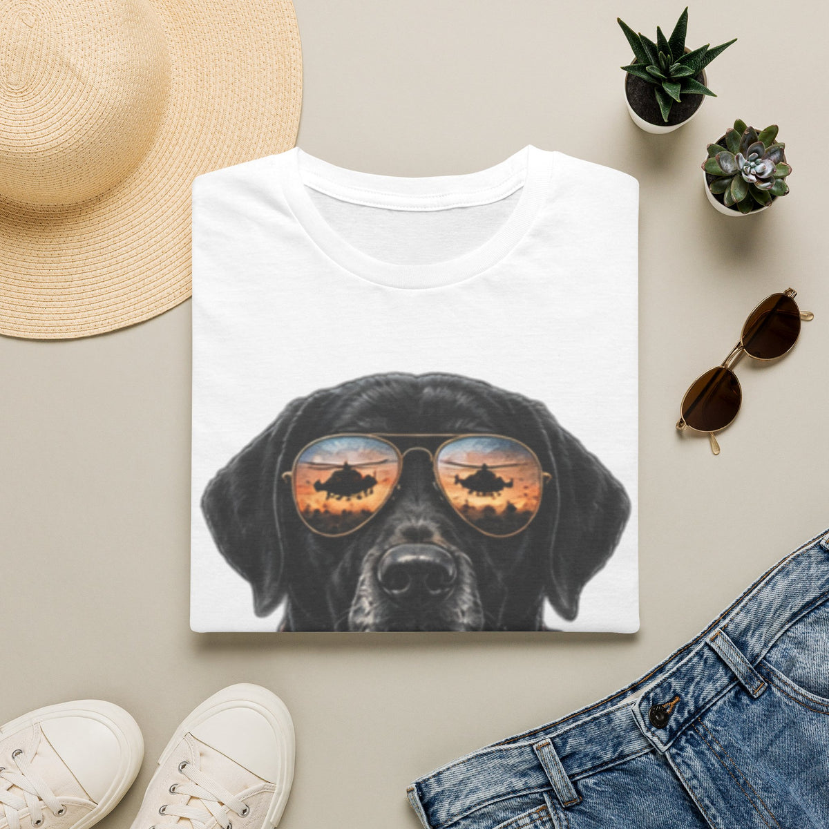 Black Labrador T-Shirt — Coffee & Sunset Sunglasses Dog Tee