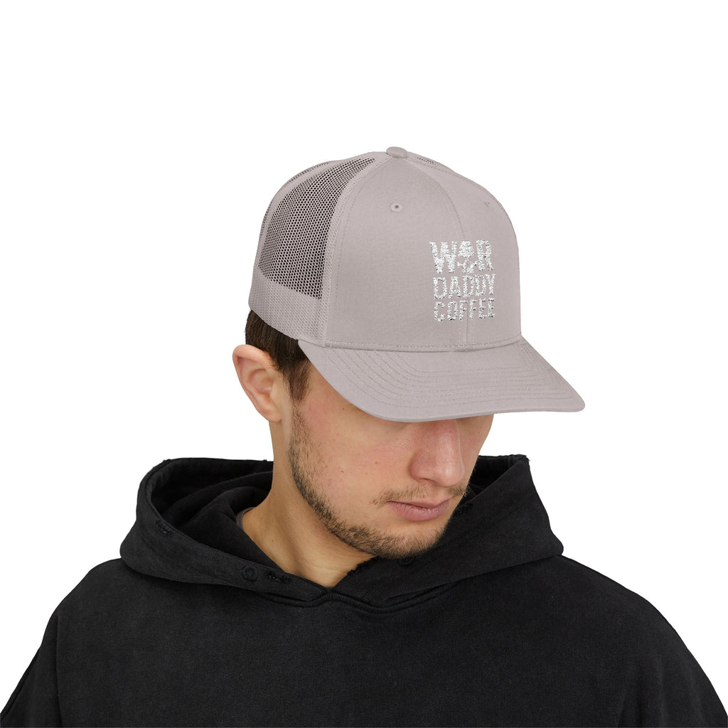 War, Daddy, Coffee Trucker Hat - Vintage Military Skull Snapback Cap
