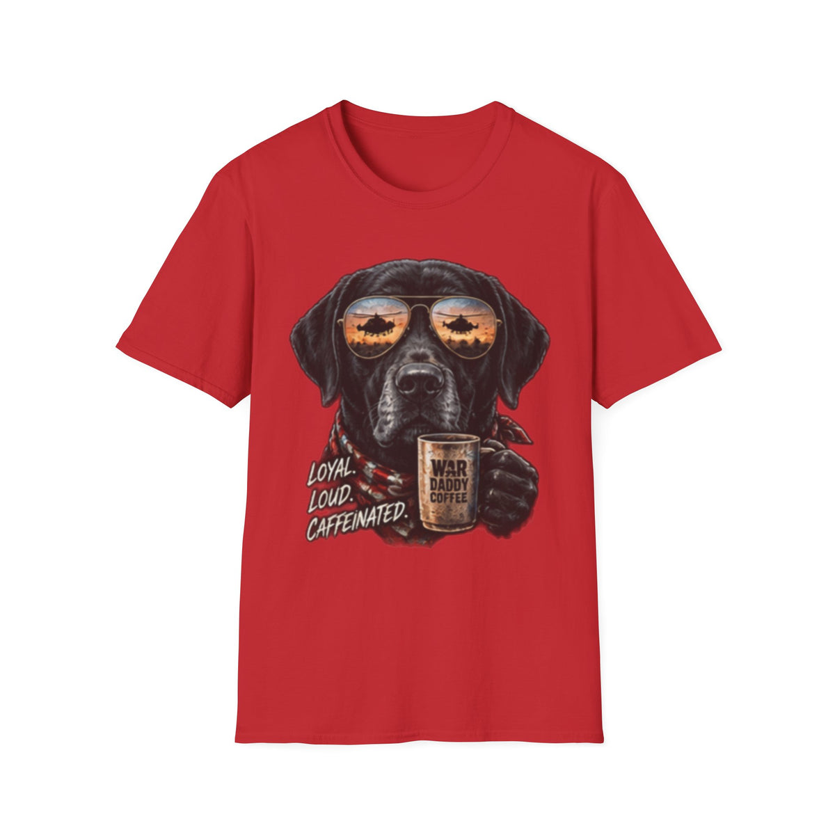 Black Labrador T-Shirt — Coffee & Sunset Sunglasses Dog Tee