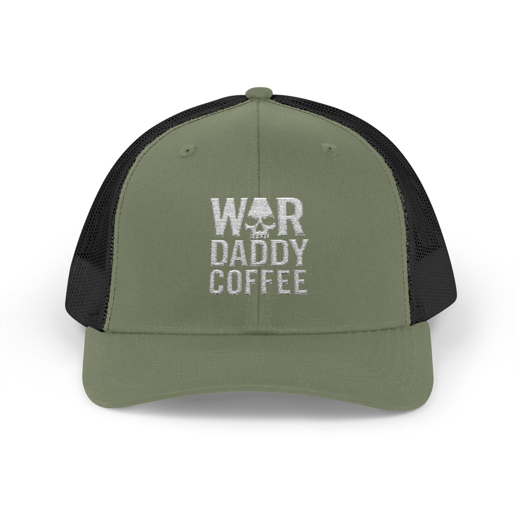 War, Daddy, Coffee Trucker Hat - Vintage Military Skull Snapback Cap