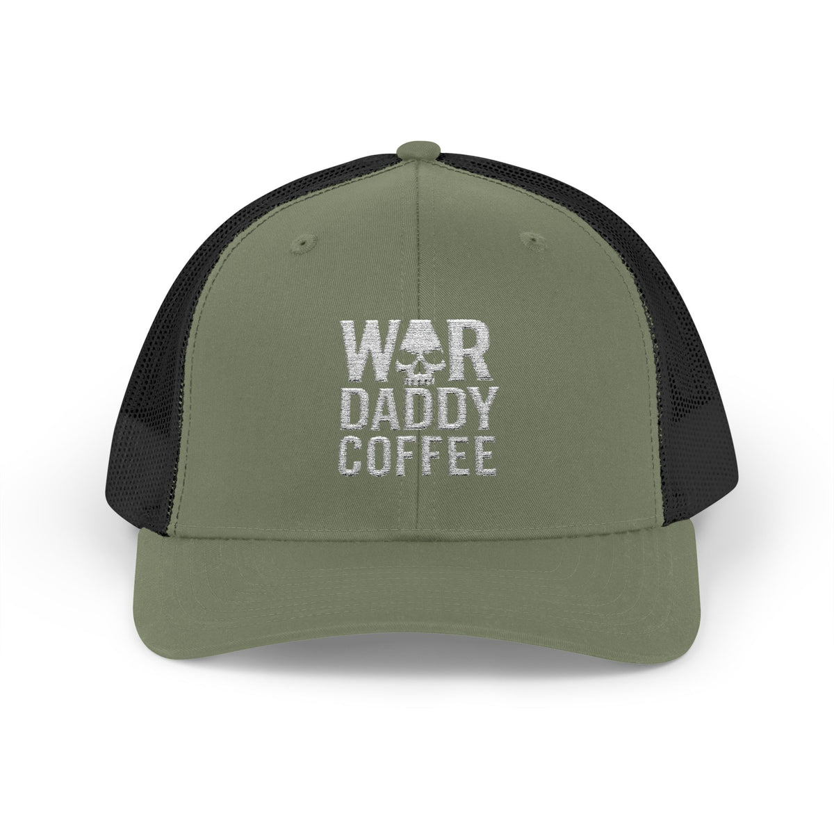 War, Daddy, Coffee Trucker Hat - Vintage Military Skull Snapback Cap