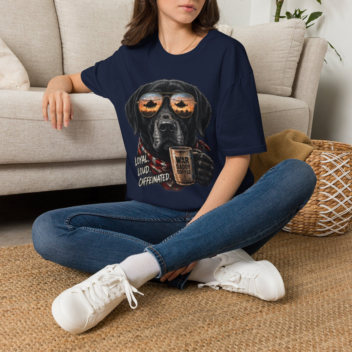 Black Labrador T-Shirt — Coffee & Sunset Sunglasses Dog Tee