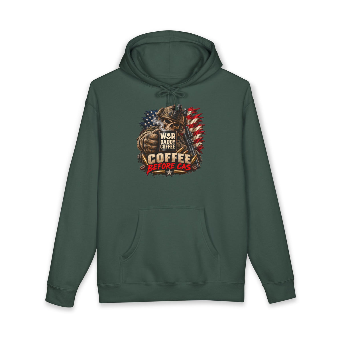 Hoodie - Patriotic 'War Daddy Needs Coffee Before I Can' Graphic Hoodie