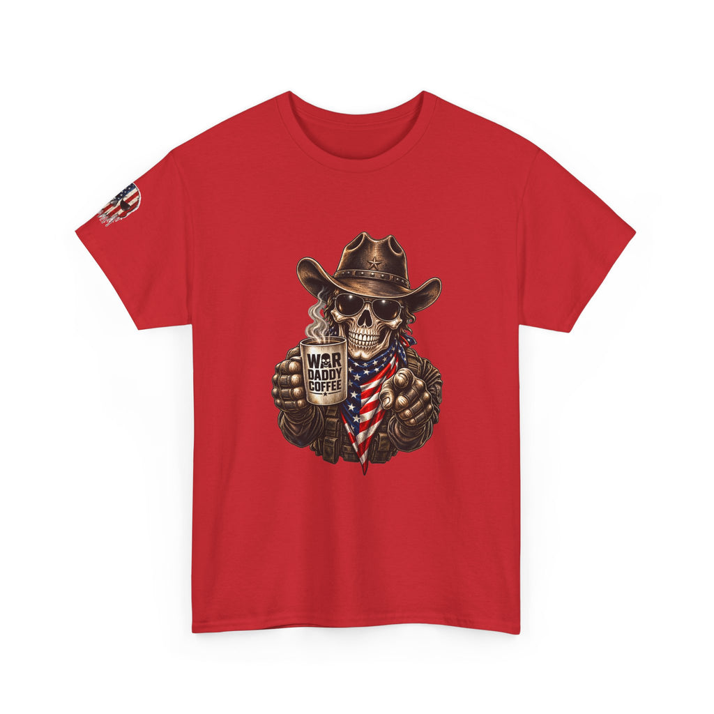 Patriotic Cowboy Skull T-Shirt — "Warrior Coffee" Graphic Tee