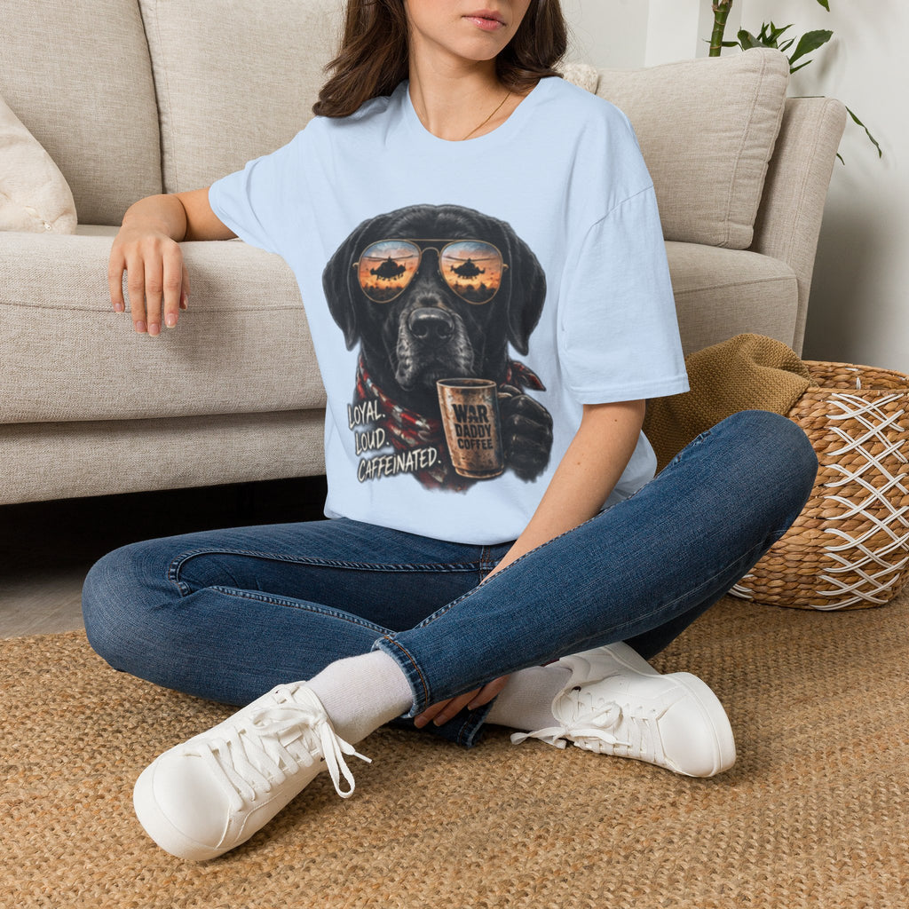 Black Labrador T-Shirt — Coffee & Sunset Sunglasses Dog Tee