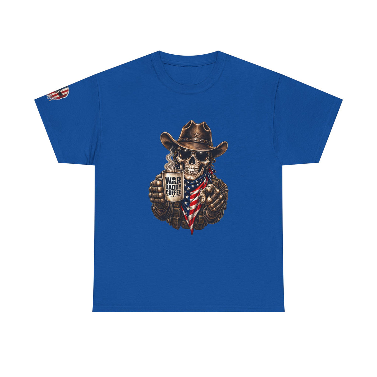 Patriotic Cowboy Skull T-Shirt — "Warrior Coffee" Graphic Tee
