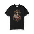 Skull Cowboy T-Shirt — "War, Baby & Coffee" American Flag Graphic