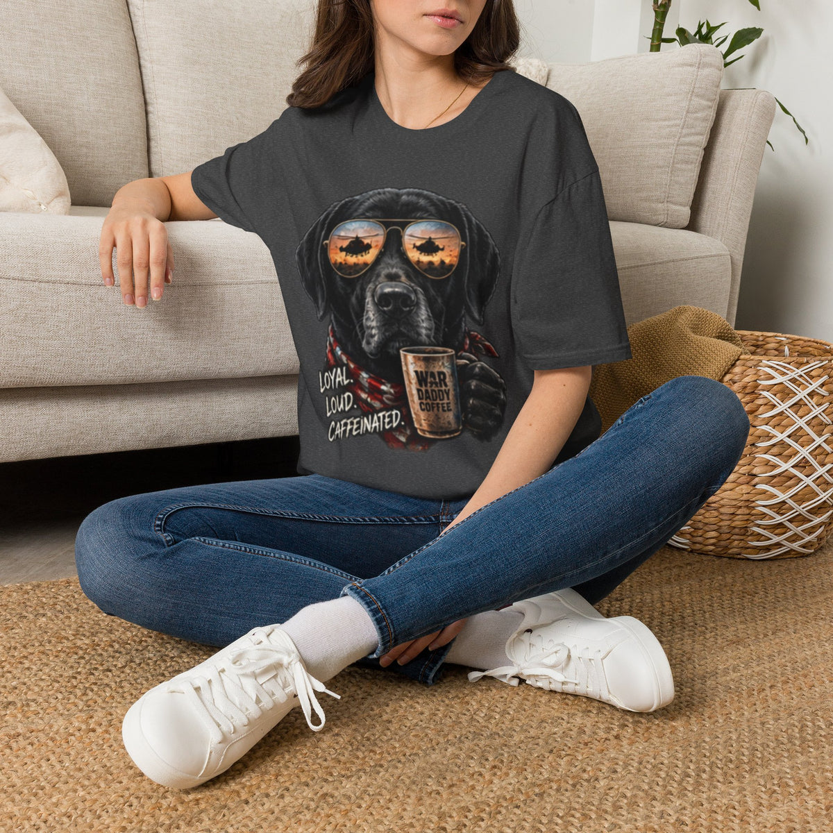 Black Labrador T-Shirt — Coffee & Sunset Sunglasses Dog Tee