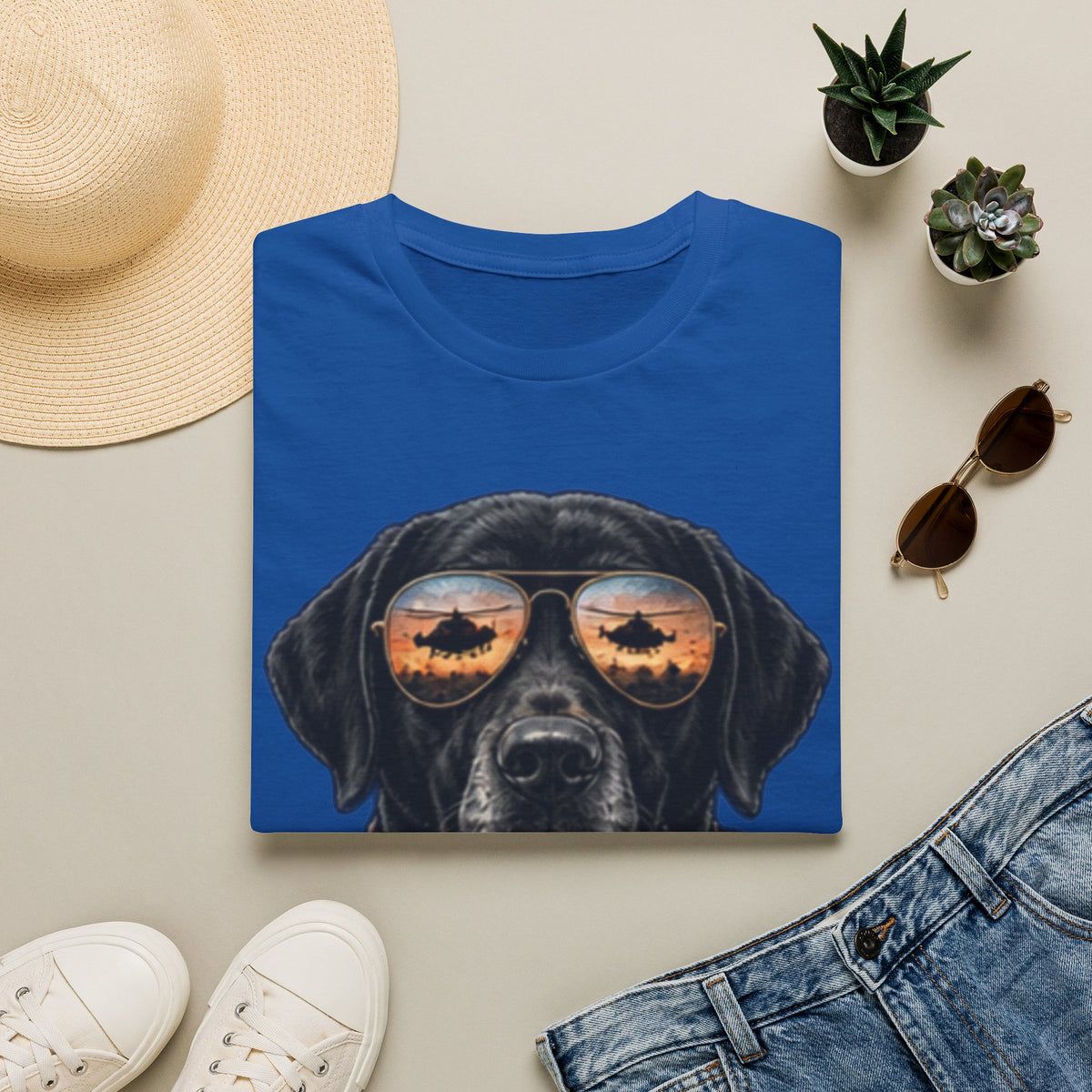 Black Labrador T-Shirt — Coffee & Sunset Sunglasses Dog Tee
