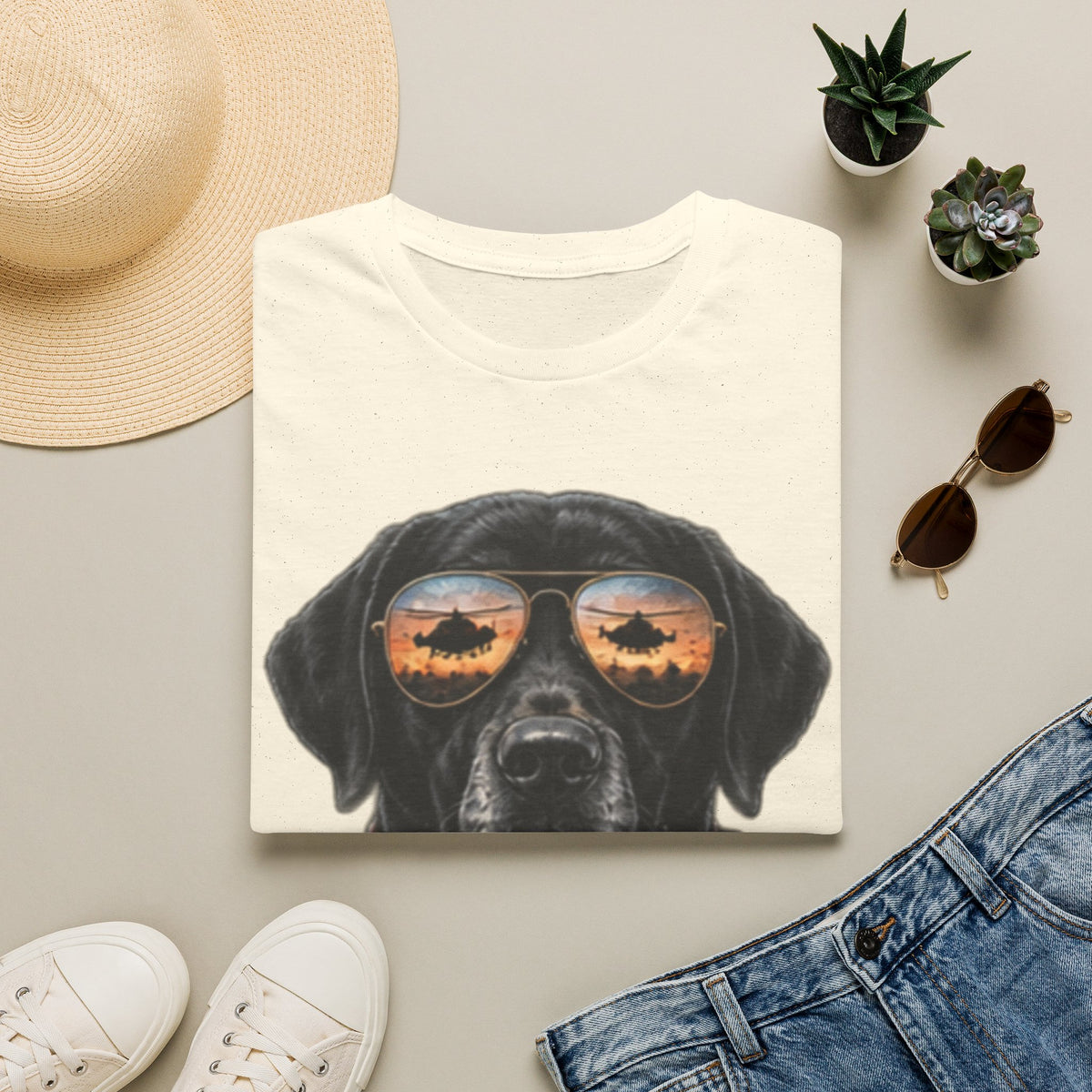 Black Labrador T-Shirt — Coffee & Sunset Sunglasses Dog Tee
