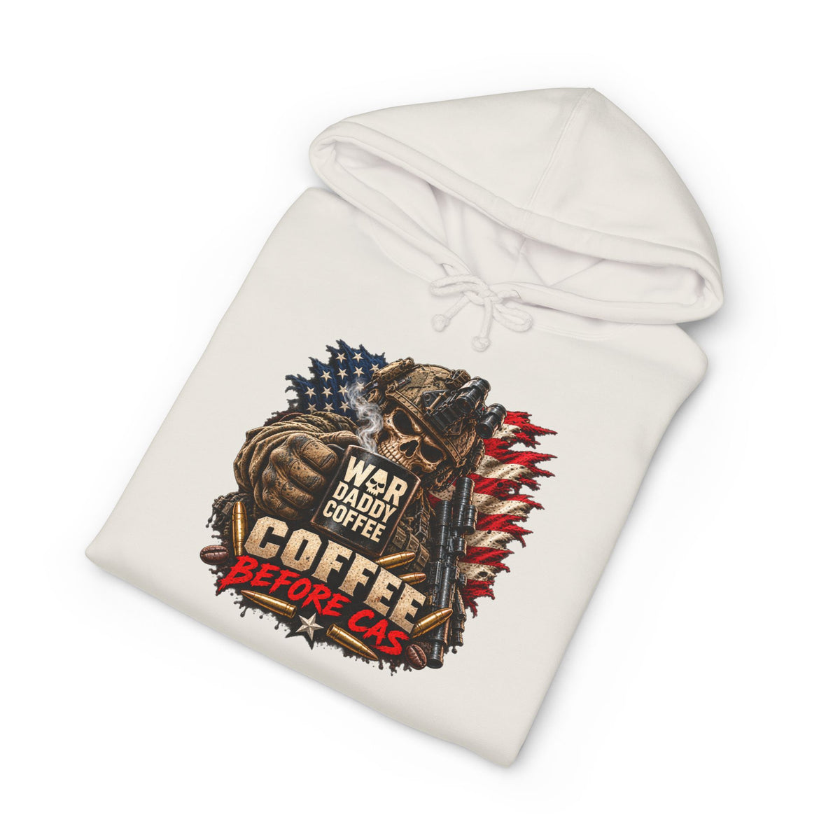 Hoodie - Patriotic 'War Daddy Needs Coffee Before I Can' Graphic Hoodie
