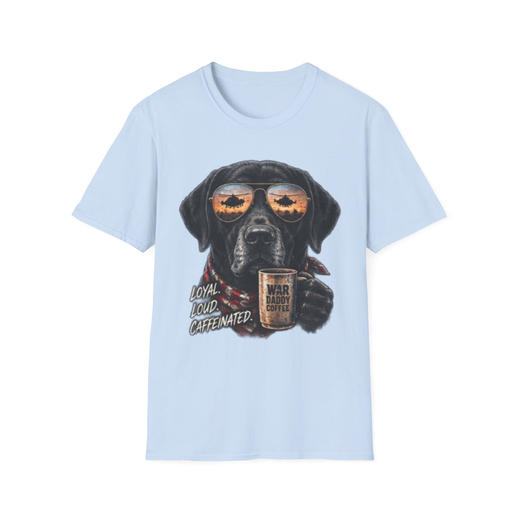 Black Labrador T-Shirt — Coffee & Sunset Sunglasses Dog Tee