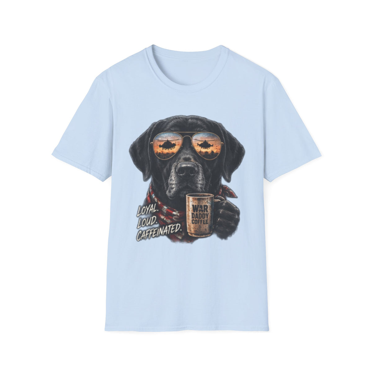 Black Labrador T-Shirt — Coffee & Sunset Sunglasses Dog Tee