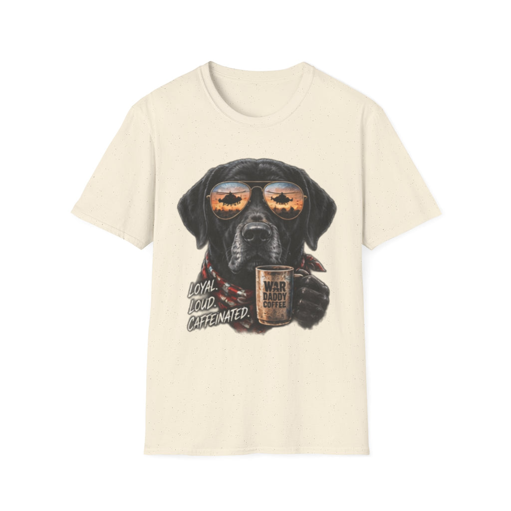 Black Labrador T-Shirt — Coffee & Sunset Sunglasses Dog Tee