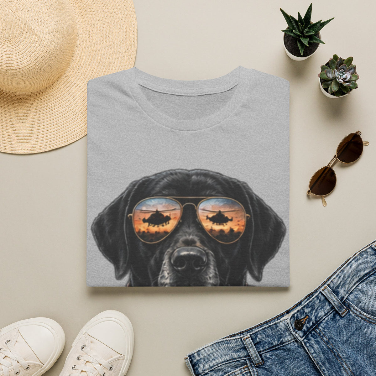 Black Labrador T-Shirt — Coffee & Sunset Sunglasses Dog Tee