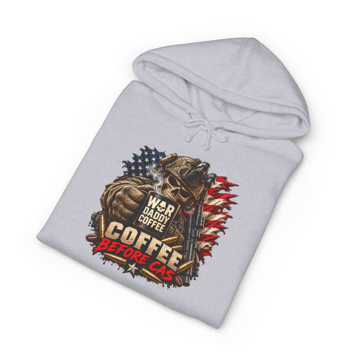 Hoodie - Patriotic 'War Daddy Needs Coffee Before I Can' Graphic Hoodie