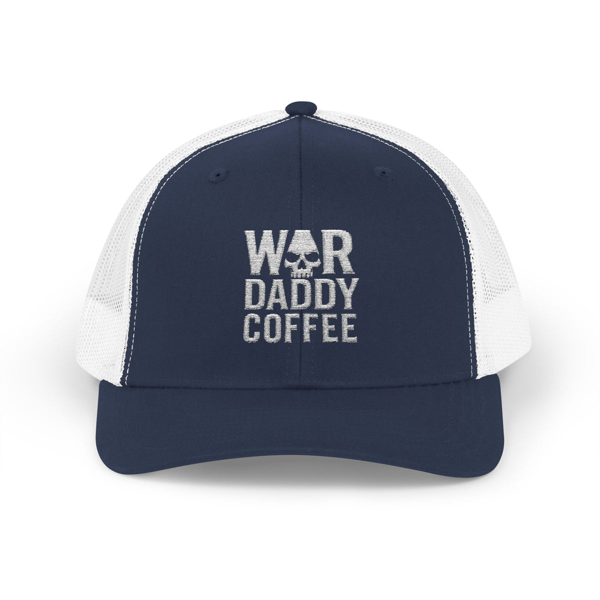 War, Daddy, Coffee Trucker Hat - Vintage Military Skull Snapback Cap