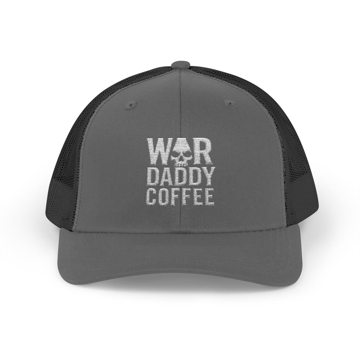 War, Daddy, Coffee Trucker Hat - Vintage Military Skull Snapback Cap