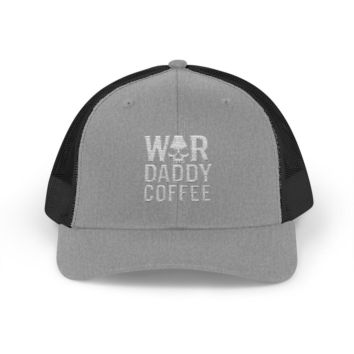 War, Daddy, Coffee Trucker Hat - Vintage Military Skull Snapback Cap