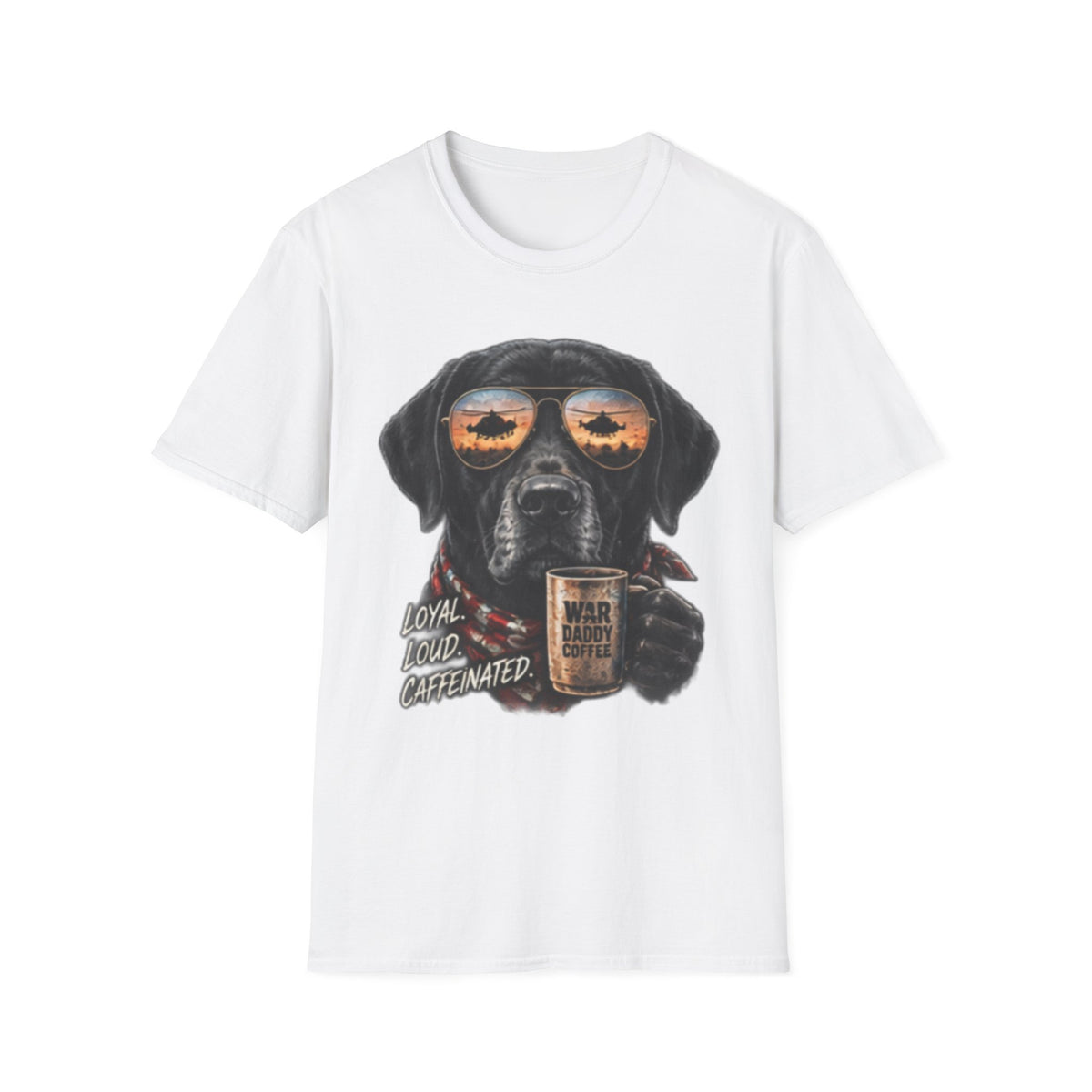 Black Labrador T-Shirt — Coffee & Sunset Sunglasses Dog Tee