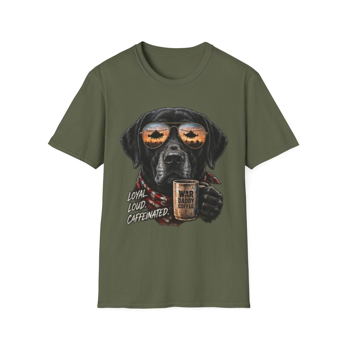 Black Labrador T-Shirt — Coffee & Sunset Sunglasses Dog Tee