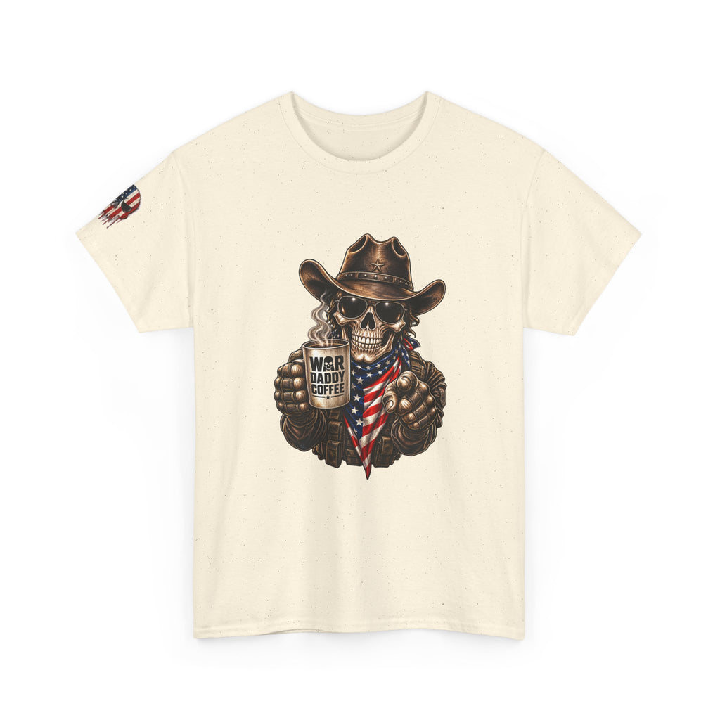Patriotic Cowboy Skull T-Shirt — "Warrior Coffee" Graphic Tee