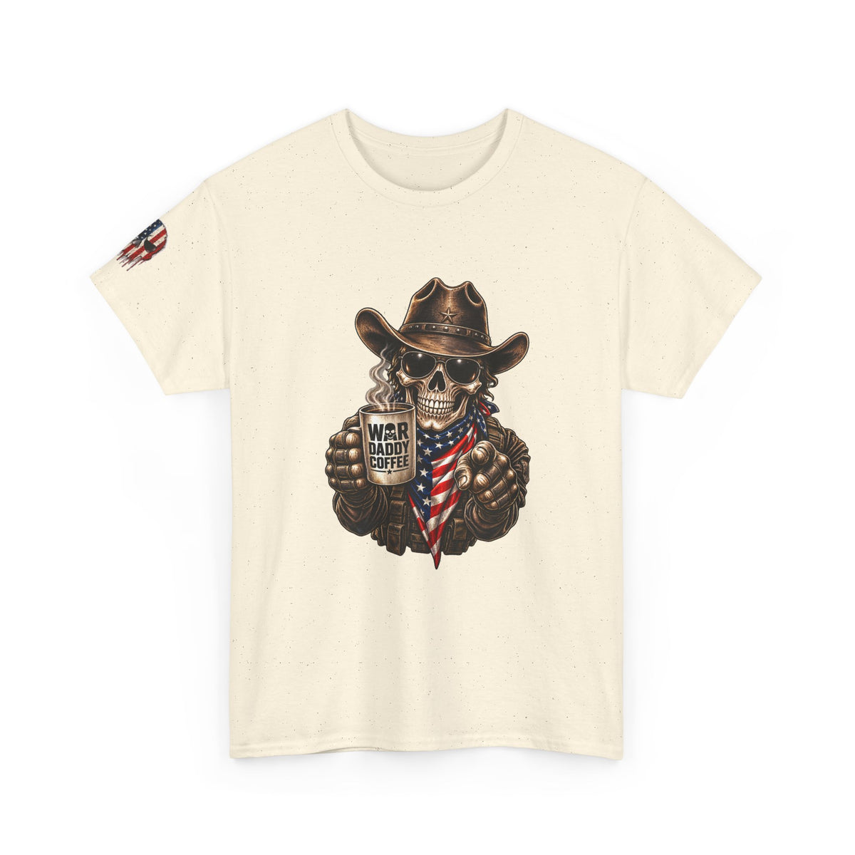 Patriotic Cowboy Skull T-Shirt — "Warrior Coffee" Graphic Tee