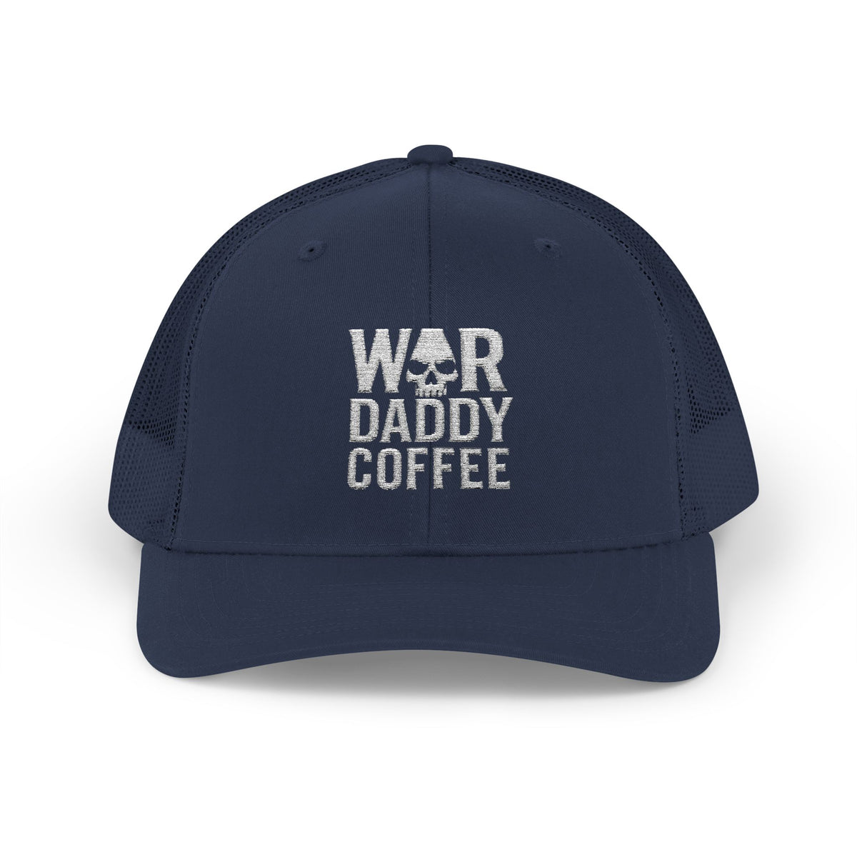 War, Daddy, Coffee Trucker Hat - Vintage Military Skull Snapback Cap