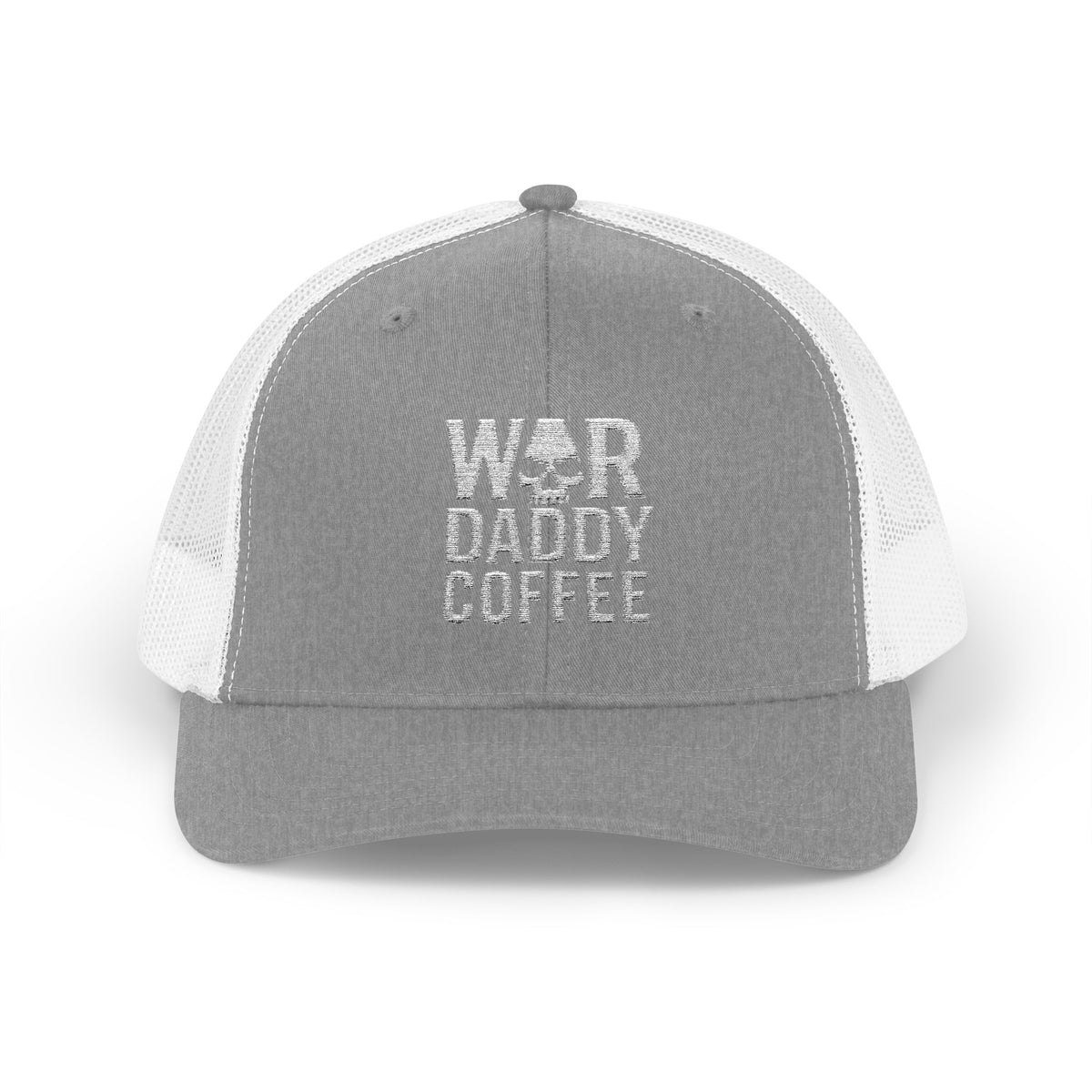 War, Daddy, Coffee Trucker Hat - Vintage Military Skull Snapback Cap