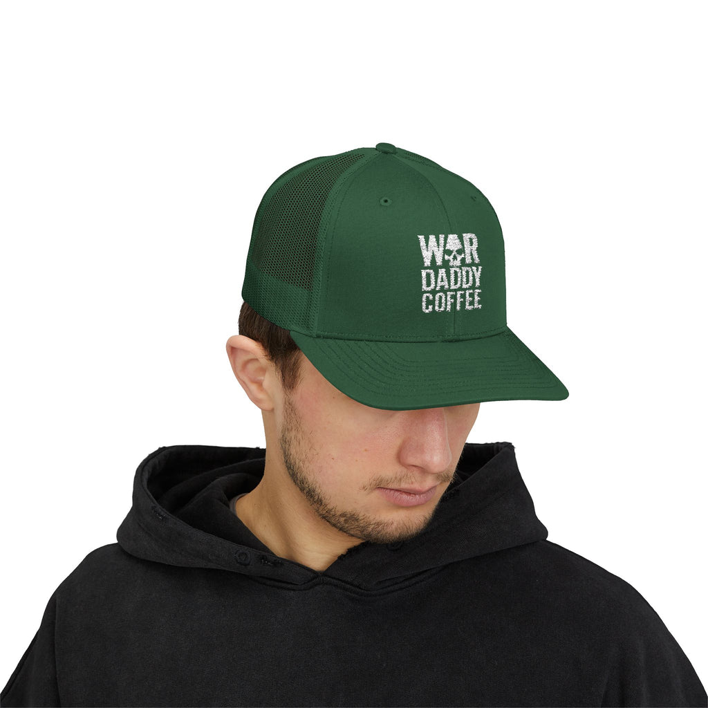 War, Daddy, Coffee Trucker Hat - Vintage Military Skull Snapback Cap