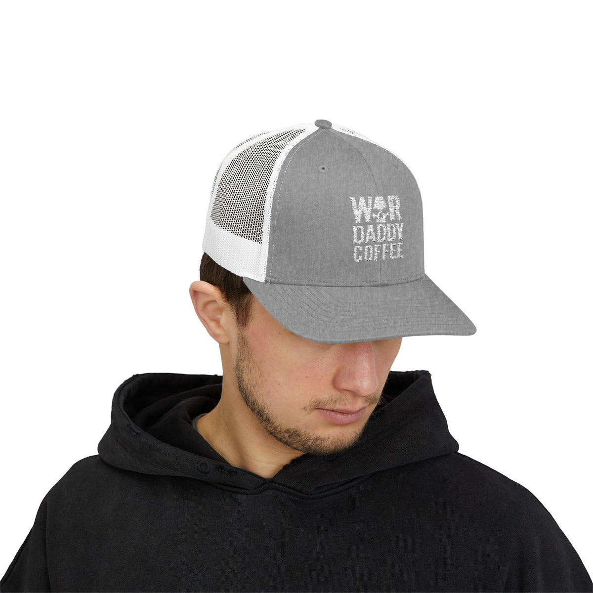 War, Daddy, Coffee Trucker Hat - Vintage Military Skull Snapback Cap