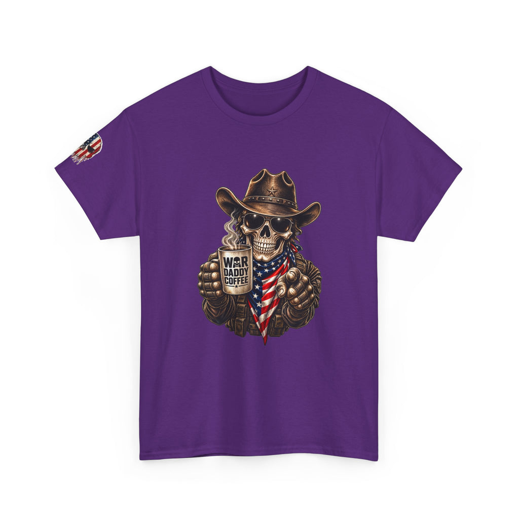Patriotic Cowboy Skull T-Shirt — "Warrior Coffee" Graphic Tee